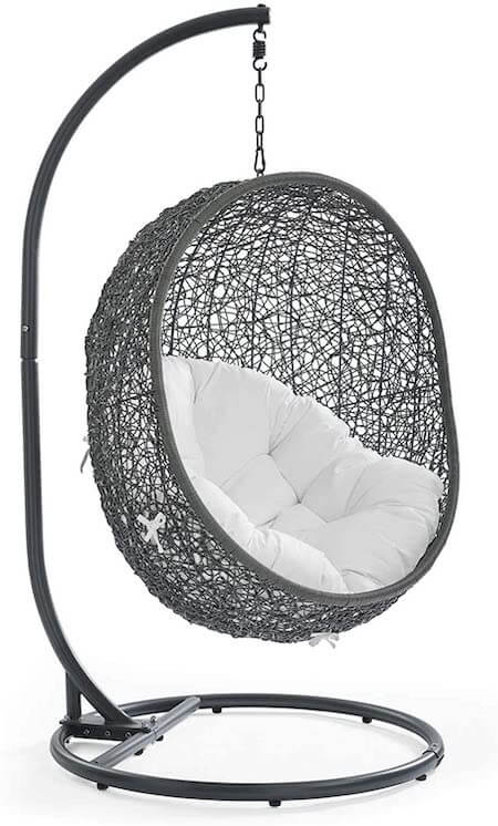 Modway EEI-2273-GRY-MOC Hide Wicker Rattan Outdoor Patio Porch Lounge Egg Swing Chair